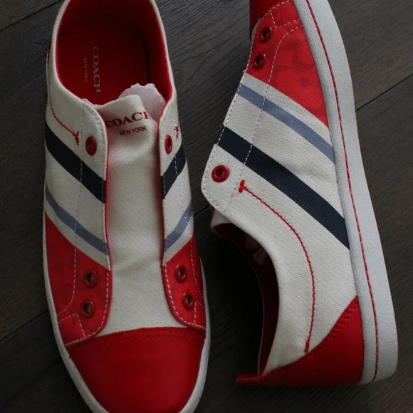 Coach Kids' Slip-On Canvas Sneakers in Red and White - Picture 2 of 9